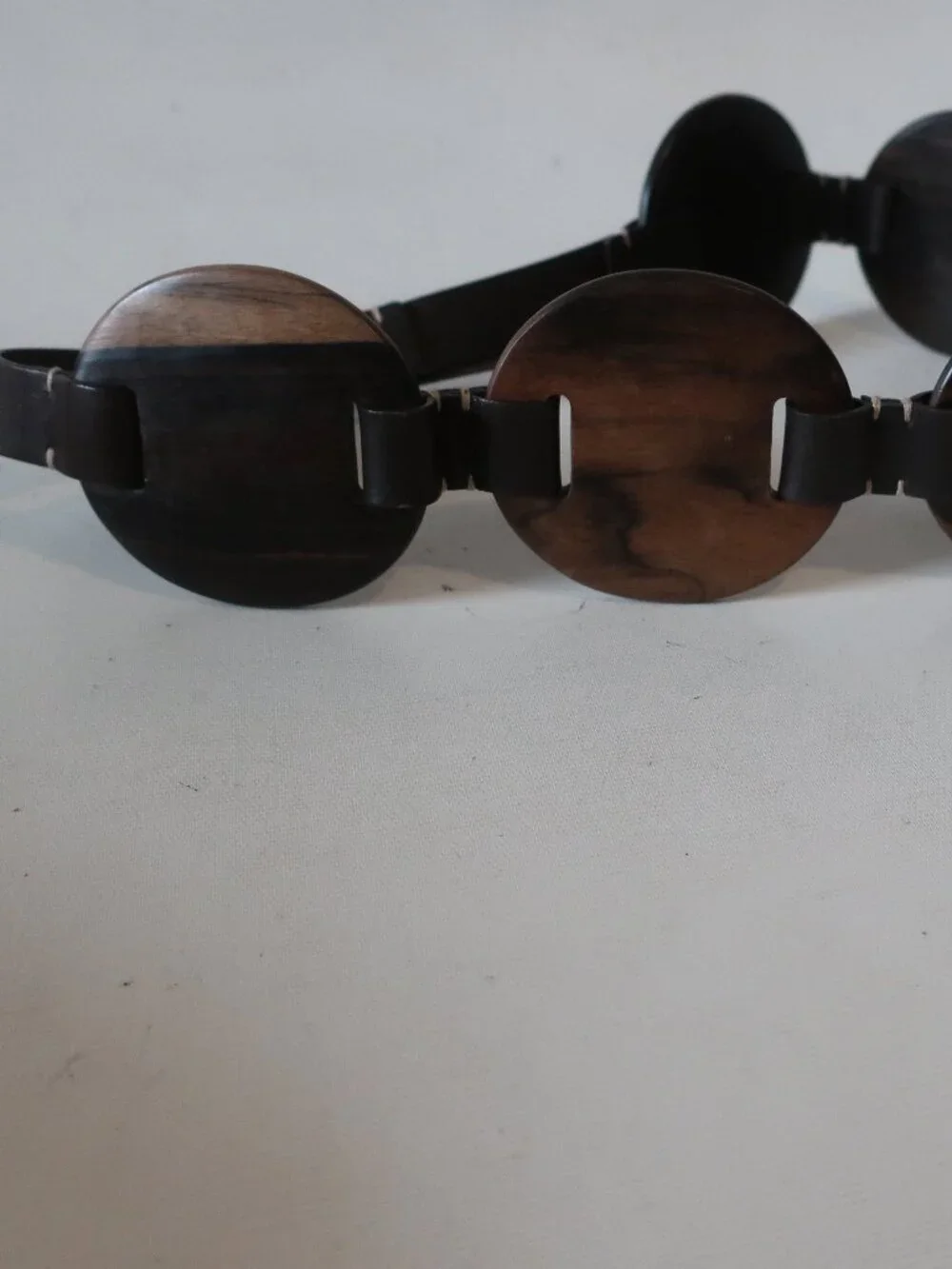 Womens Michael Kors Dark Brown (Item-5) Leather Wood Disc Waist Belt M-L
